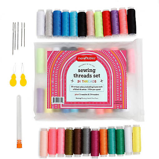 Incraftables Sewing Thread Assortment 24 Threads Set Polyester Thread for Sewing Machine (360ft per Spool). All Purpose Sewing Thread Kit