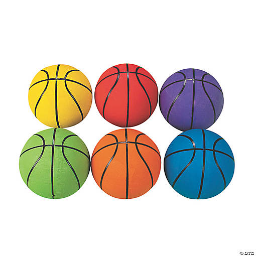 Inflatable 9 1/2" Rainbow Solid Color Rubber Basketballs - 6 Pc.