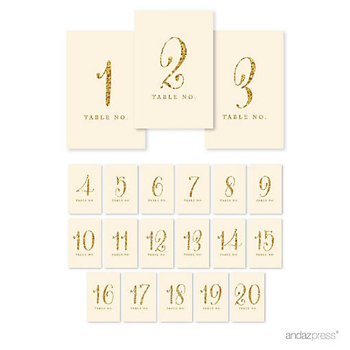Ivory Gold Glitter Table Numbers 1-20