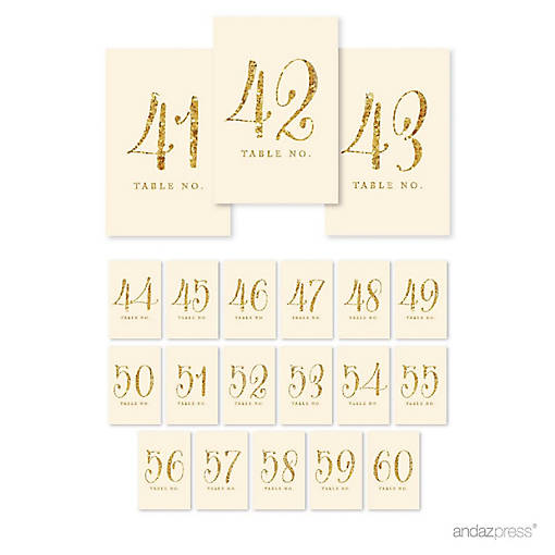 Ivory Gold Glitter Table Numbers 41-60