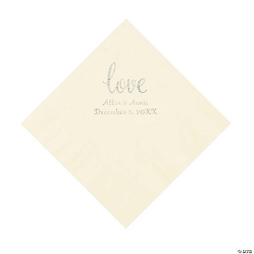 Ivory Love Script Personalized Napkins with Silver Foil - Luncheon