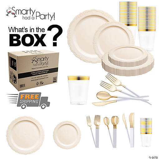 Ivory Vintage Disposable Plastic Tableware Set - 60 Settings