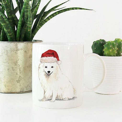 Japanese Spitz Santa Hat Ceramic Mug