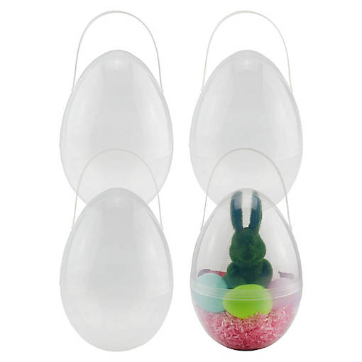 Jumbo 10" Plastic Easter Eggs 4pk, Egg-Shaped Easter Buckets/Baskets w/ Handle