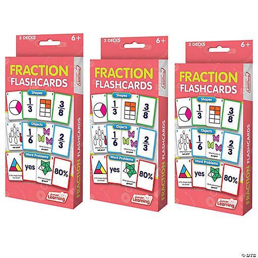 Junior Learning Fraction Flashcards, 3 Sets Per Pack, 3 Packs