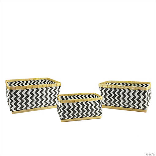 Kaemingk Set of 3 Black and White Chevron Pattern Rectangular Baskets 18"