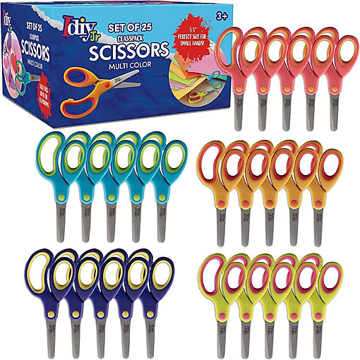 Kids Scissors Class Value pack Value (25pc) - 5" Soft Grip Blunt Tip Safety Easy Cut Scissors