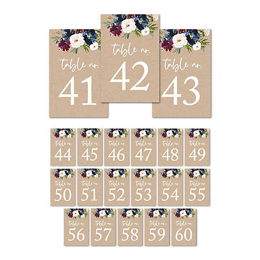 Kraft Floral Table Numbers 41-60 4x6