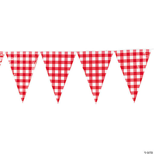 Large Red Gingham Plastic Pennant Banner