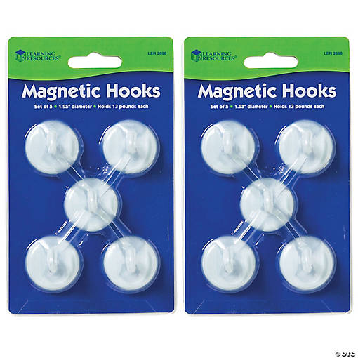 Learning Resources Magnetic Hooks, 1.25" Diameter, White, 5 Per Pack, 2 Packs