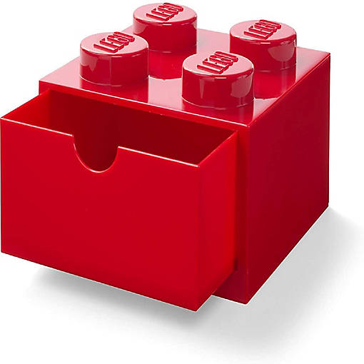 LEGO Desk Drawer 4 Knobs Stackable Storage Box  Red