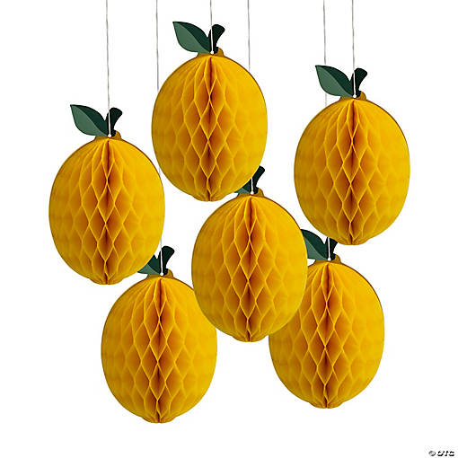 Lemon-Shaped Honeycomb Ceiling Decorations - 6 Pc.