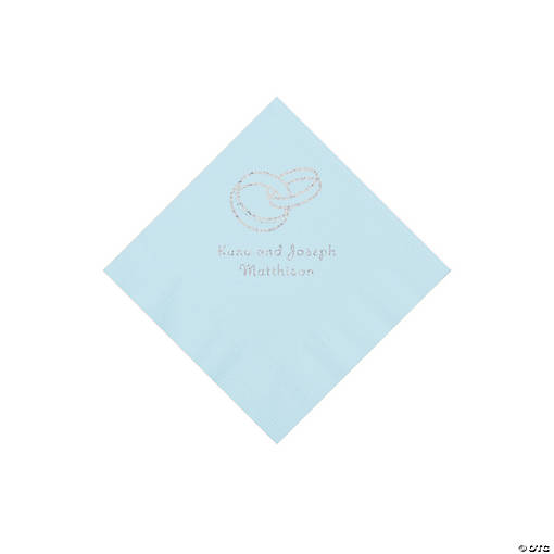 Light Blue Wedding Ring Personalized Napkins - 50 Pc. Beverage