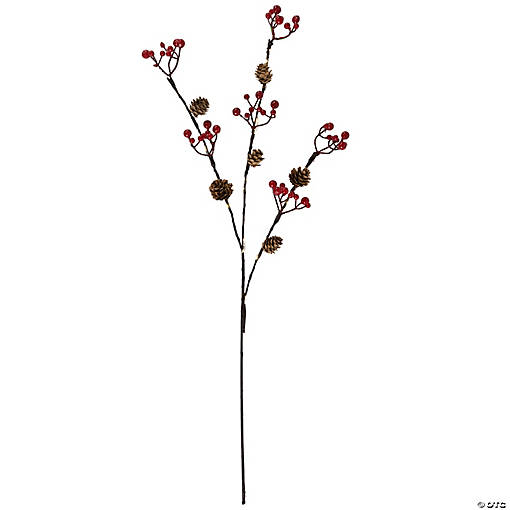 Lighted Pinecones and Berries Christmas Spray - 29" - Warm White