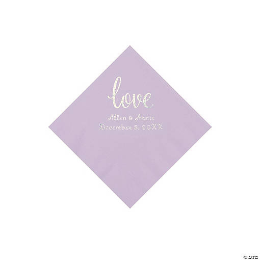 Lilac Love Script Personalized Napkins with Silver Foil - Beverage