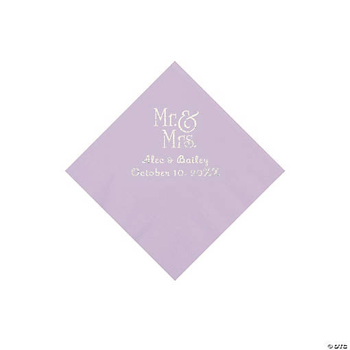 Lilac Mr Mrs Personalized Napkins With Silver Foil Beverage