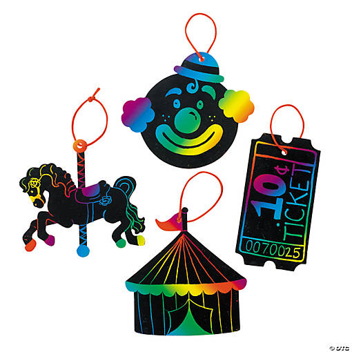 Magic Color Scratch Carnival Ornaments - 24 Pc.