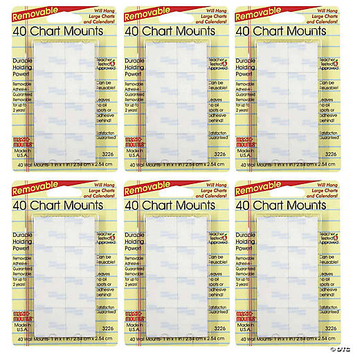 Magic Mounts Chart Mounts, 1" x 1", 40 Per Pack, 6 Packs