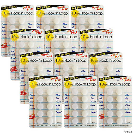 Magic-Mounts Self-Sticking Hook 'N Loop Dots 5/8", White, 10 Sets Per Pack, 12 Packs