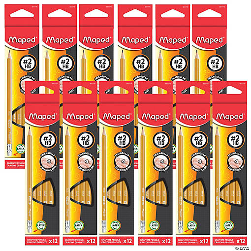 Maped Essentials Triangular Graphite #2 Pencils, 12 Per Pack, 12 Packs