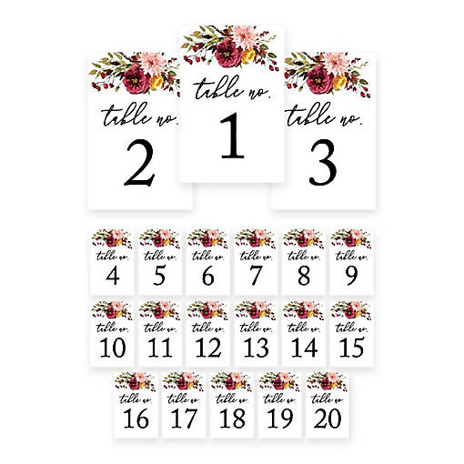 Marsala Floral Table Numbers 1-20 4x6