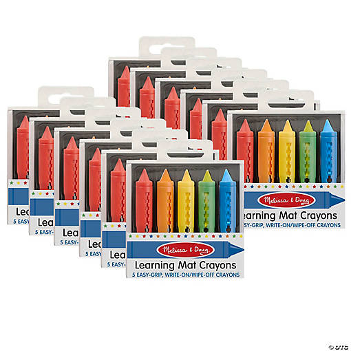 Melissa &amp; Doug Learning Mat Crayons, 5 Assorted Colors Per Pack, 12 Packs