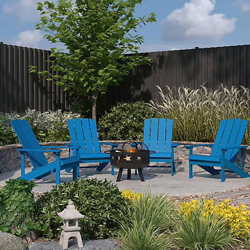 Merrick Lane 4 Blue Adirondacks-Firepit