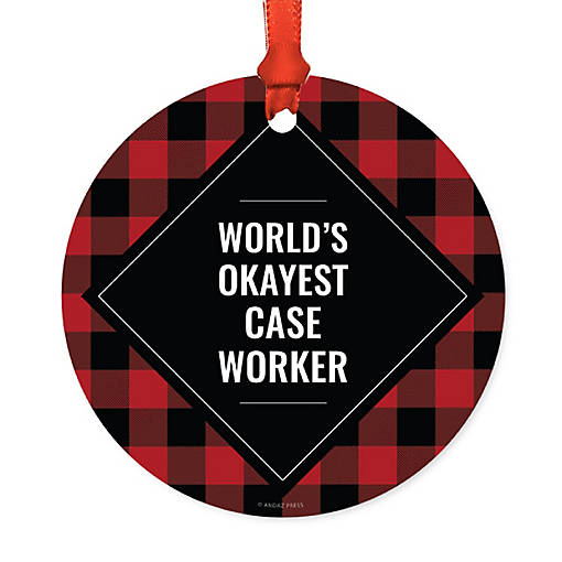 Metal Ornament Case Worker Black Plaid
