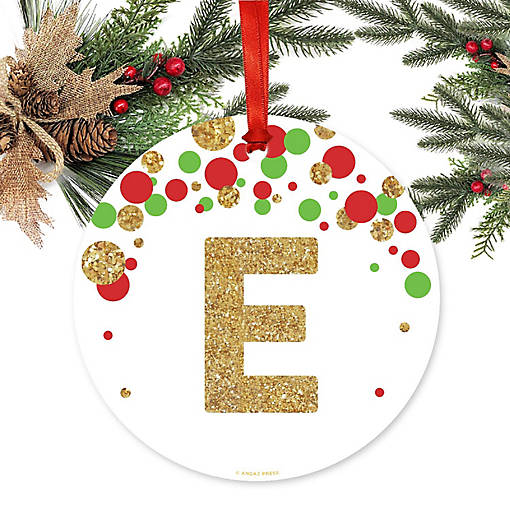 Metal Ornament Red Gold Glitter E