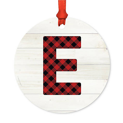 Metal Red Plaid Letter E Ornament