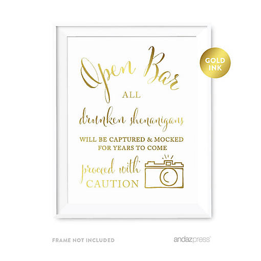 Metallic Gold Open Bar Caution 8.5x11