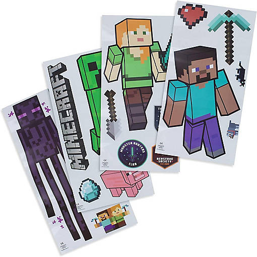 Minecraft Characters Removable Vinyl Stickers  4 Sheets, 19 Decals