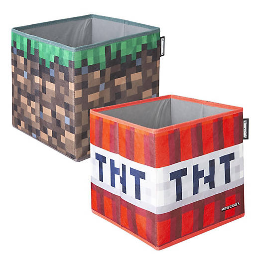 Minecraft Fabric Storage Boxes - 2Pc Tnt &amp; Grass Block, 10&amp;#8221; Collapsible Cubes