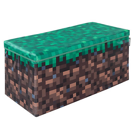 Minecraft Large Bench Storage Box - Pixel Grass Block Collapsible Toy Storage