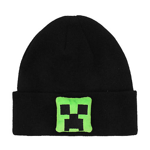 Minecraft Plush Creeper Patch Youth Black Cuff Beanie