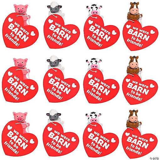 Mini Barnyard Bubble Bottle Valentine Exchanges with Card for 12
