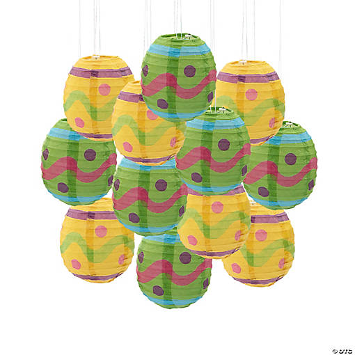 Mini Egg-Shaped Hanging Paper Lanterns - 12 Pc.
