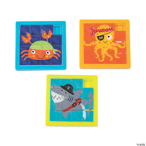Mini Pirate Animals Slide Puzzles - 12 Pc.