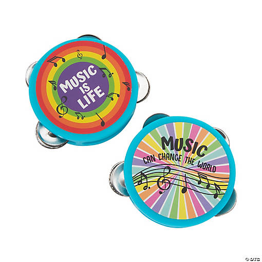 Mini Rainbow Tambourines - 12 Pc.
