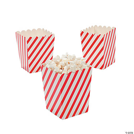 Mini Red &amp; White Striped Popcorn Boxes - 24 Pc.