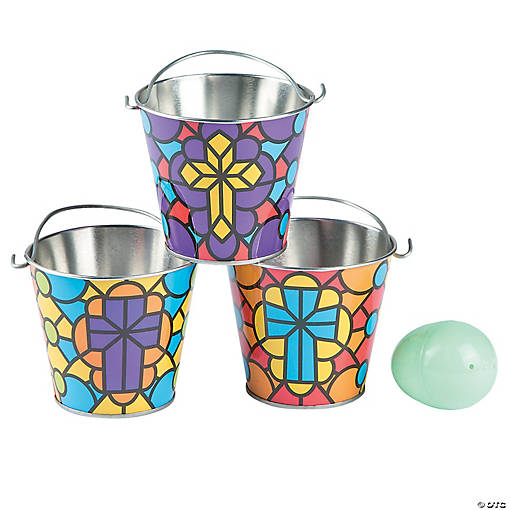 Mini Religious Multicolor Cross Metal Pails