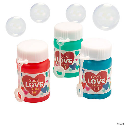 Mini Religious Valentine Bubble Bottles - 24 Pc.