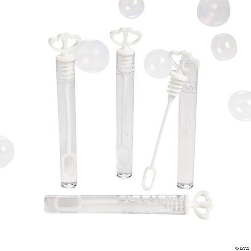 Mini White Heart Bubble Tubes - 24 Pc.