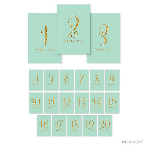 Mint Gold Glitter Table Numbers 1-20