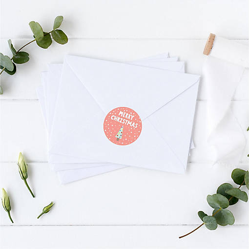 Modern Coral Mint Christmas Tree Labels