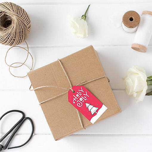 Modern Red Black Christmas Tree Gift Tag