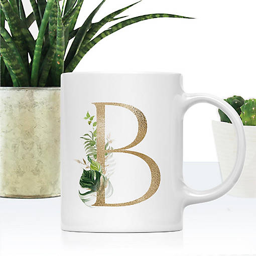 Monogram B Ceramic Mug Gold Palm