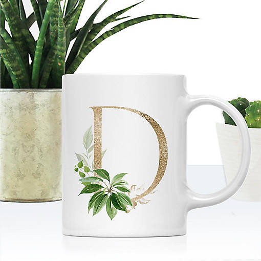 Monogram D Ceramic Mug Gold Palm