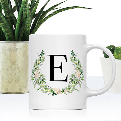 Monogram E Ceramic Mug Garden Green