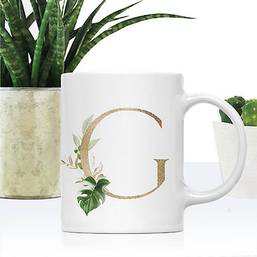 Monogram G Ceramic Mug Gold Palm